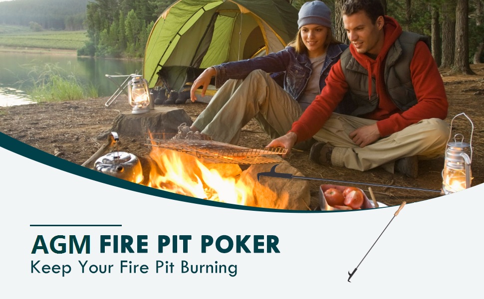 AGM Fire Pit Poker, 32" Fire Poker Stick with Wooden Handle
