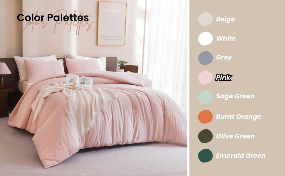 Paxrac Blush Pink Comforter Set King Size, 3 Pieces Light Pink Comforter Set