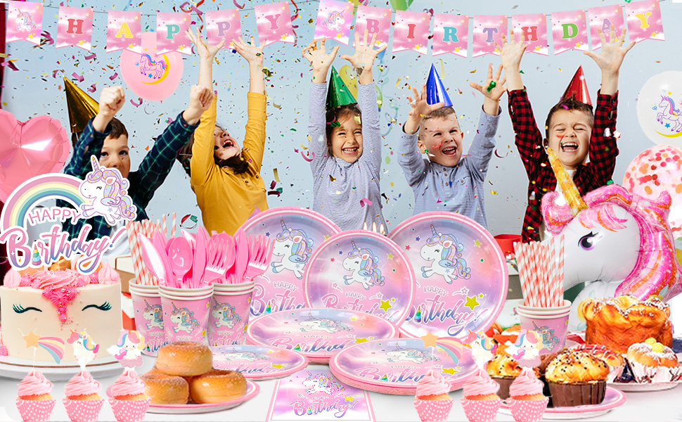 Unicorn Birthday Party Supplies,180pcs Pink Unicorn Party Decorations&Unicorn Birthdays