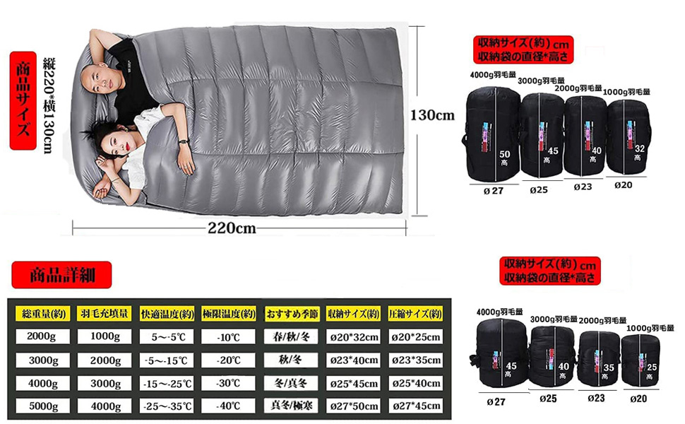 Amazon.co.jp: Fengzel Outdoor 最新立体キルト 二人用寝袋 封筒
