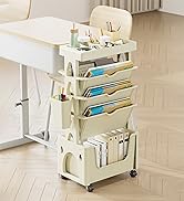 5 Tier Book Rack Storage Bookshelf, Removable Movable Unique Bookcase, Mobile Bookshelf with Whee...