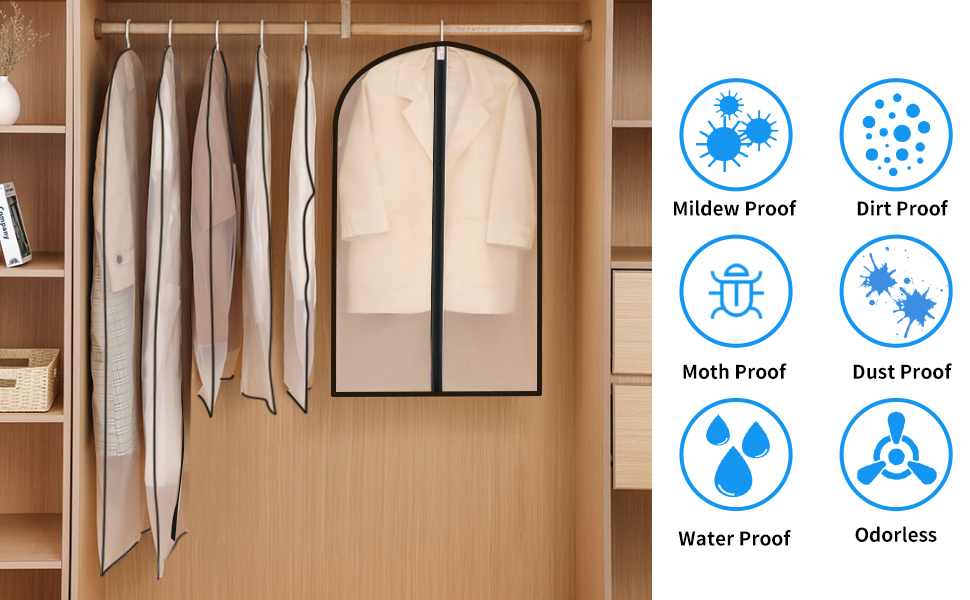Garment Dress Bags Covers Long 60 in Translucent Plastic Clothes Covers