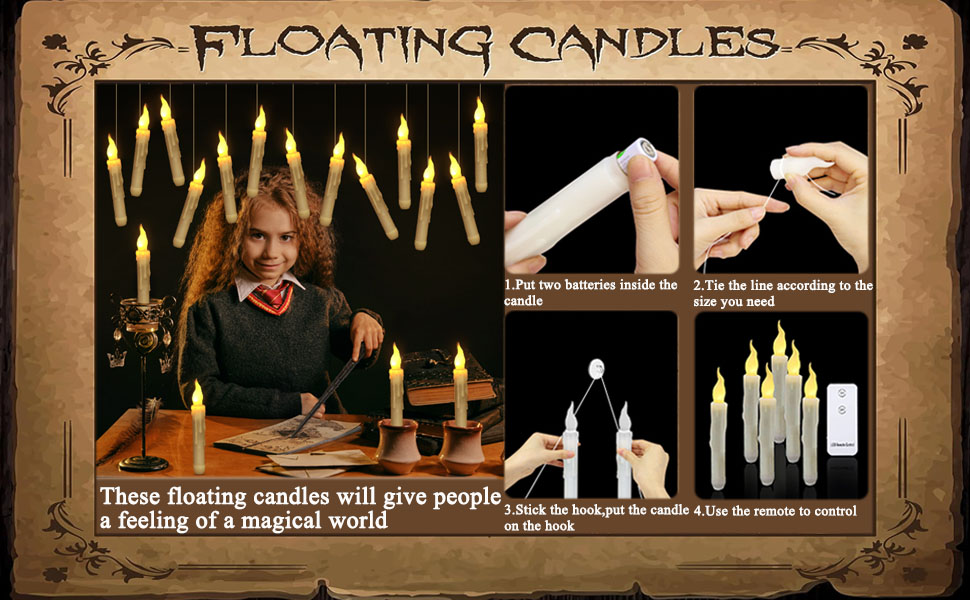 Floating LED Candles with Remote Control,Halloween Decorations,Indoor