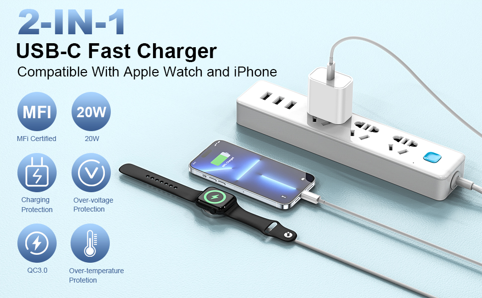 USBC Charger for Apple Watch, 2in1 iPhone and iWatch