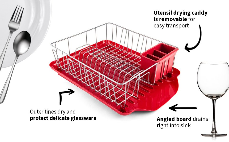 Farberware 3Piece Dish Rack Set, Red Home & Kitchen