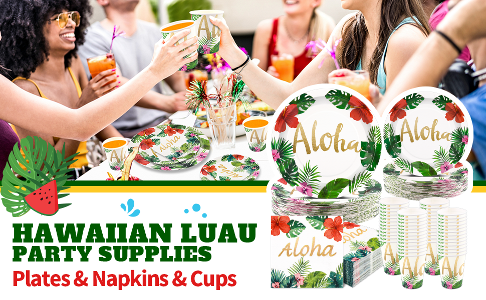 200 Hawaiian Luau Party Decorations Supplies Plates and