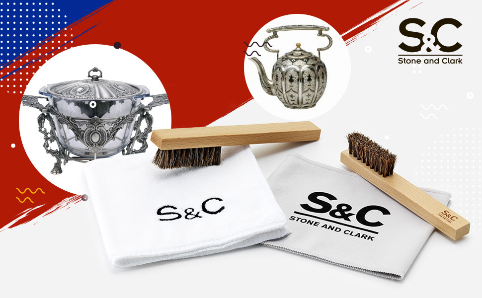 pair of jewelry cleaner brushes with microfiber and polishing clothes