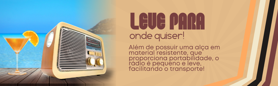 Rádio AM FM Retrô Vintage Portátil