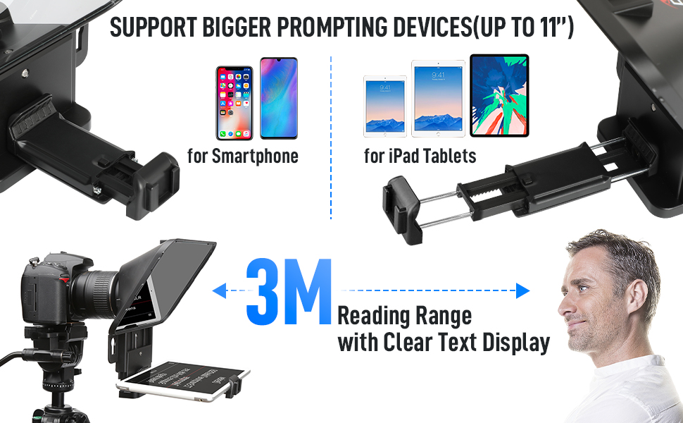 【Official】 Desview T3 Teleprompter, Teleprompters for Smartphone Tablets up to 11 inch 70/30