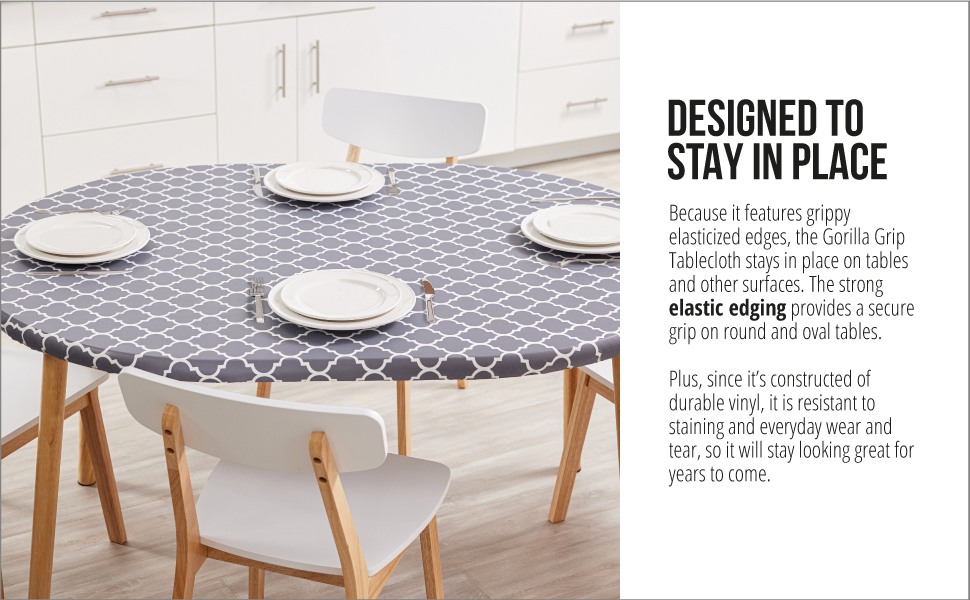Gorilla Grip Vinyl Round Tablecloth, Fitted Elastic Edge