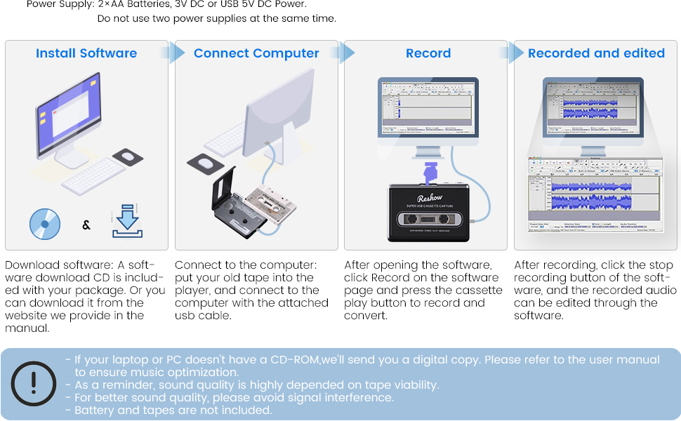 Reshow Cassette Player Portable Tape Player Captures MP3