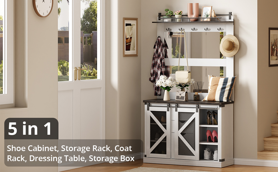 Flarhetoric 5in1 Coat Rack, Multifunctional Hall Tree