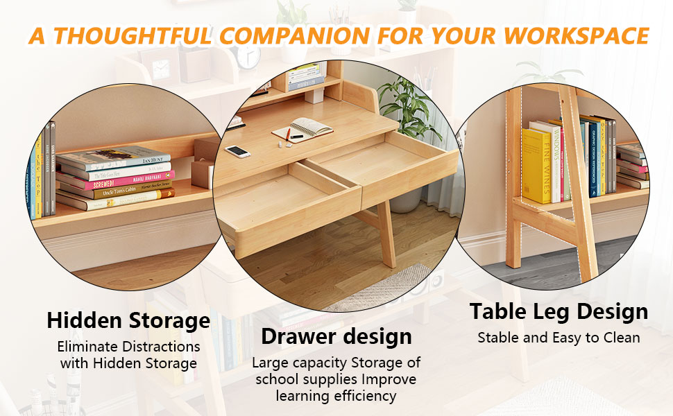Kids Table with Drawer & Bookshelf