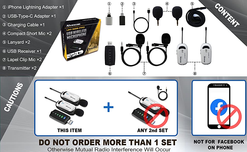 Alvoxcon Wireless lavalier Microphone for iPhone & Computer USB Dual