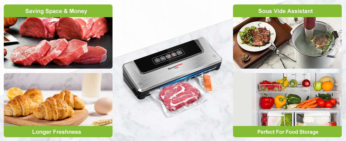Bonsenkitchen Vacuum Food Sealer Machine for Sous Vide Cooking Dry