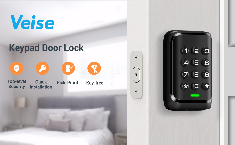 Veise Keyless Entry Door Lock, Electronic Keypad Deadbolt Lock, Auto Lock, 1 Touch Locking & 20