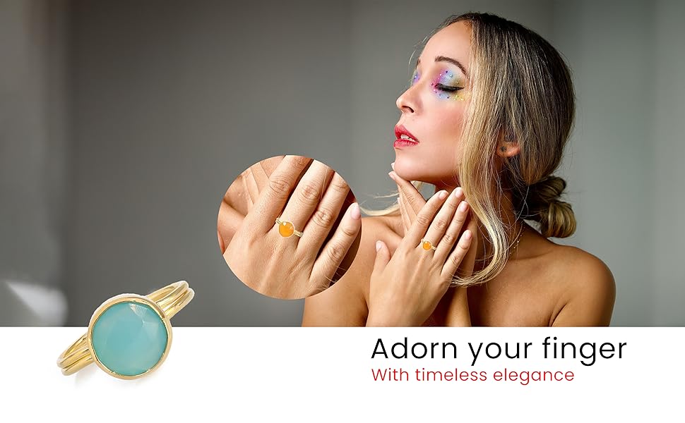 10mm chalcedony moomstone rosequartz handmade adjustable gold ring women gift her gemstone