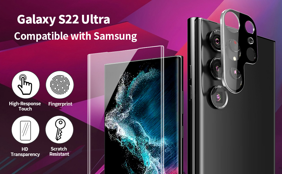 4 Pack AsBellt Galaxy S22 Ultra Screen Protector 2pcs + 2pcs Camera Lens Protector UV Glass