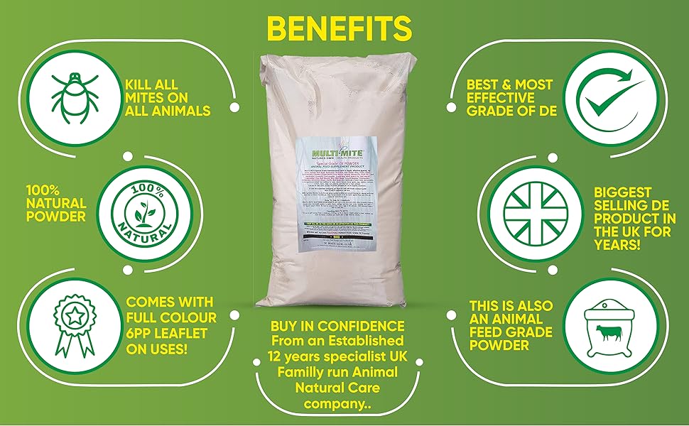 MultiMite® 5KG DIATOMACEOUS EARTH Feed Grade DE Red Mite Fleas and