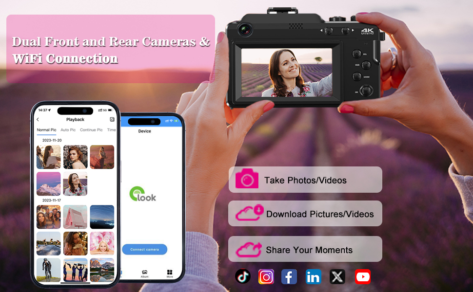 ISHARE 4K Digital Camera with WiFi, Autofocus, 3" Screen