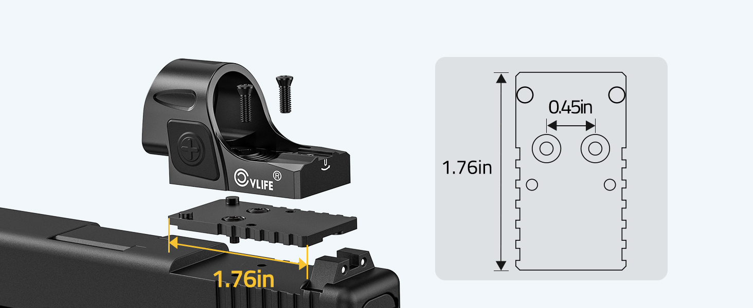 size - CVLIFE WolfCovert Auto-Brightness 7-Reticle Red Dot Sight