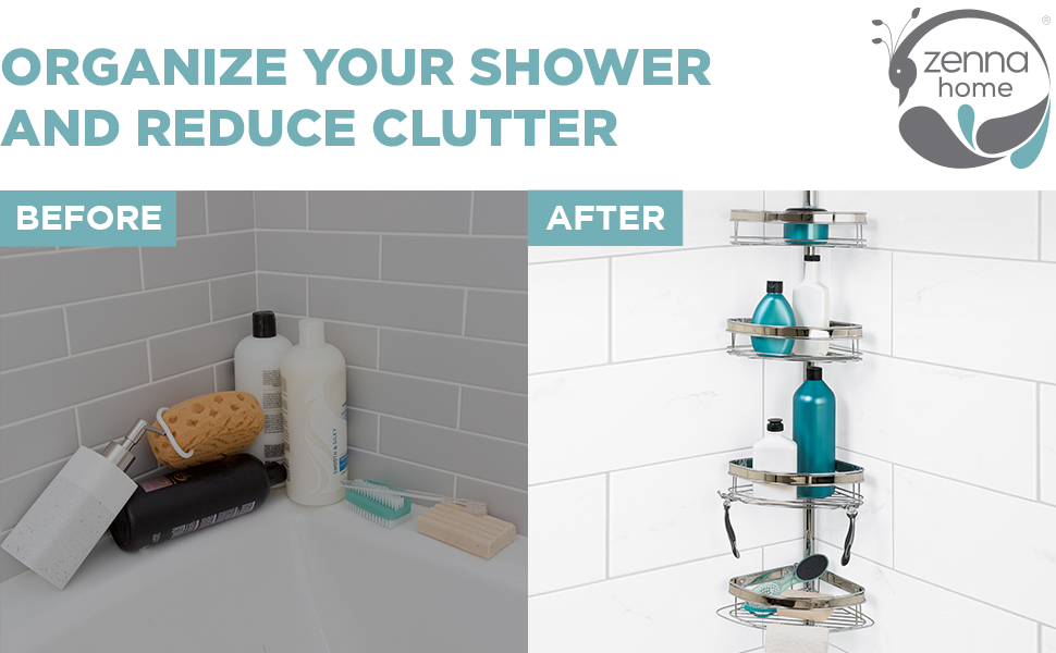 Zenna Home 2162NSL Pole Shower Caddy, Chrome Home & Kitchen