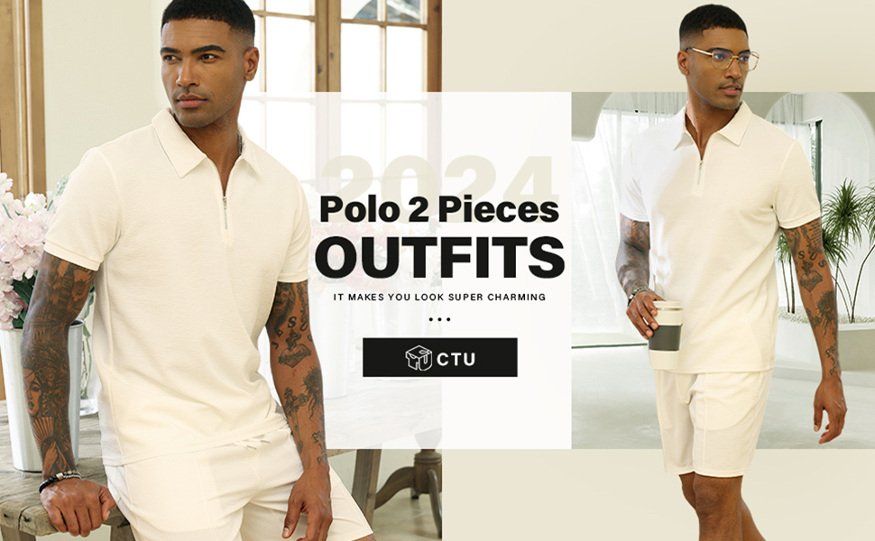 Mens Tracksuit Polo Shirt & Shorts 2 Pieces Summer Outfits Suit Activewear Sweatsuits