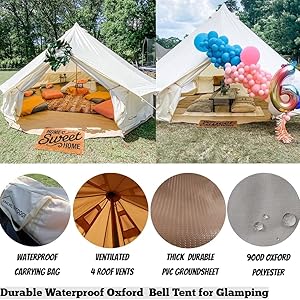 DANCHEL OUTDOOR 4 Season Oxford Glamping Tent, Waterproof Yurt Tent Bell Tent with Stove Jack for Camping White 16 tent
