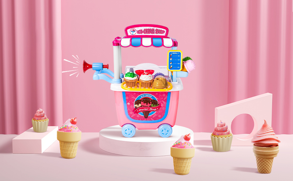 Uooser Ice Cream Cart for Kids Ages 38, Ice Cream Truck