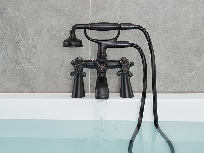 Qinkell Clawfoot Tub Faucet Deck Mount Tub Filler Oil Rubbed Bronze