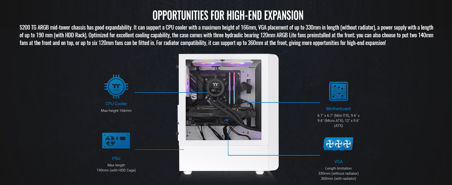 S200 TG ARGB Snow Mid Tower Chassis