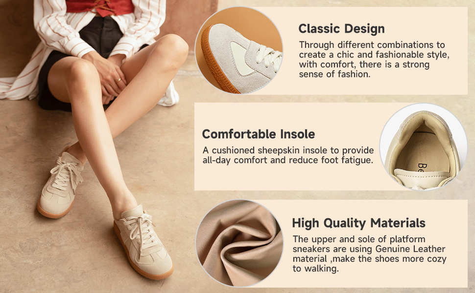 Beau Todayクリーム色 レ―ザ―サンダル Amazon.com | BEAU TODAY Retro Trainer Platform Sneakers for