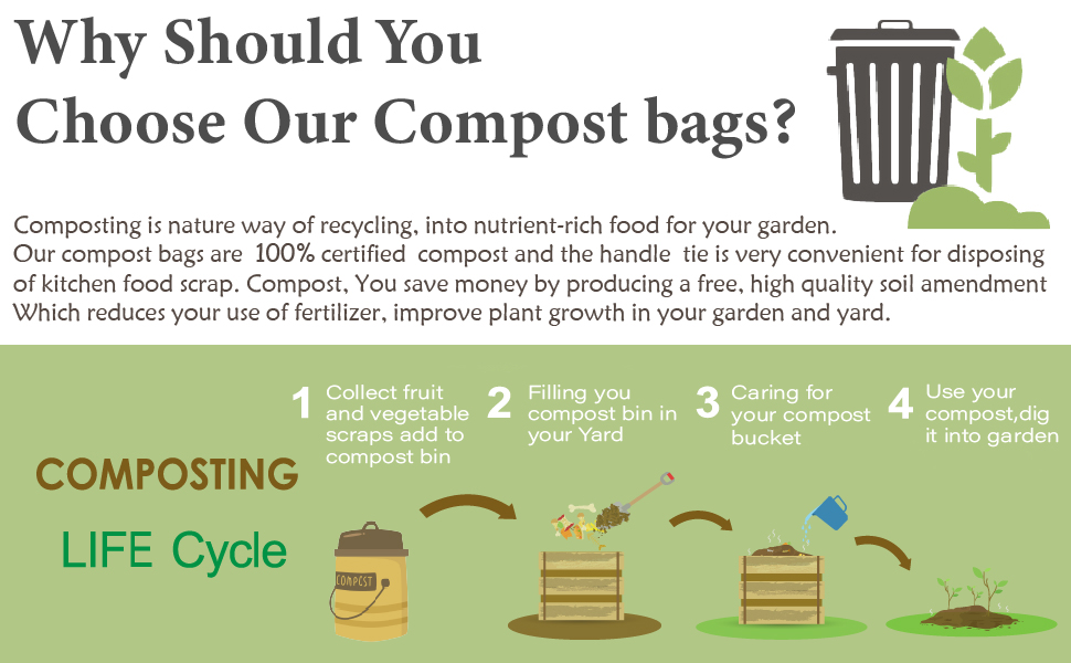 1.6 Gallon Handle Compostable Trash Bags,6 Liter, 0.67 Mil