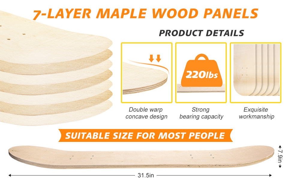 Honoson 12 Pcs Blank Skateboard Decks Maple Skateboard