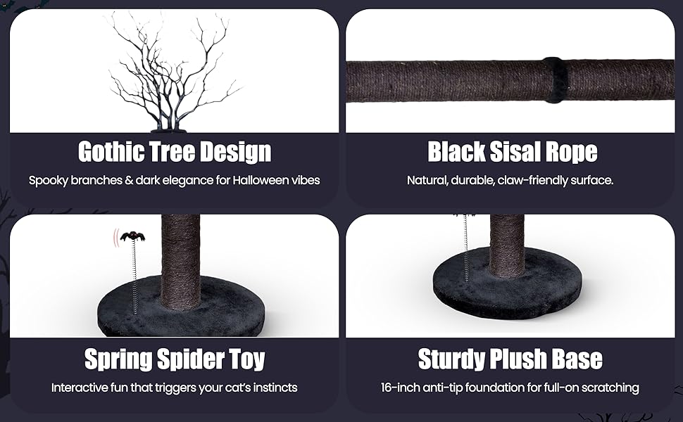 Black Scratching Post, Gothic cat scratching post, goth cat furnitures, gothic cat toys, gothic cat