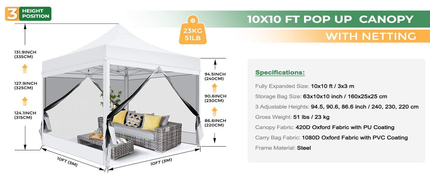 tooluck 10x10 outdoor pop up canopy party tent with sidewalls ez up small patio backyard tent