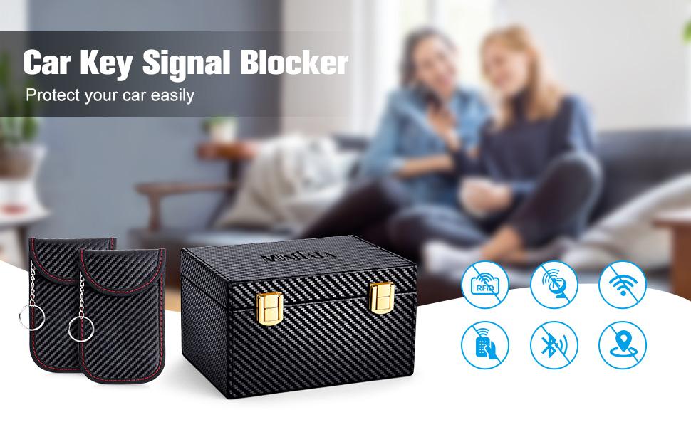 Car Key Signal Blocker Box with 2 Pack Faraday Pouch, MOSFiATA Large