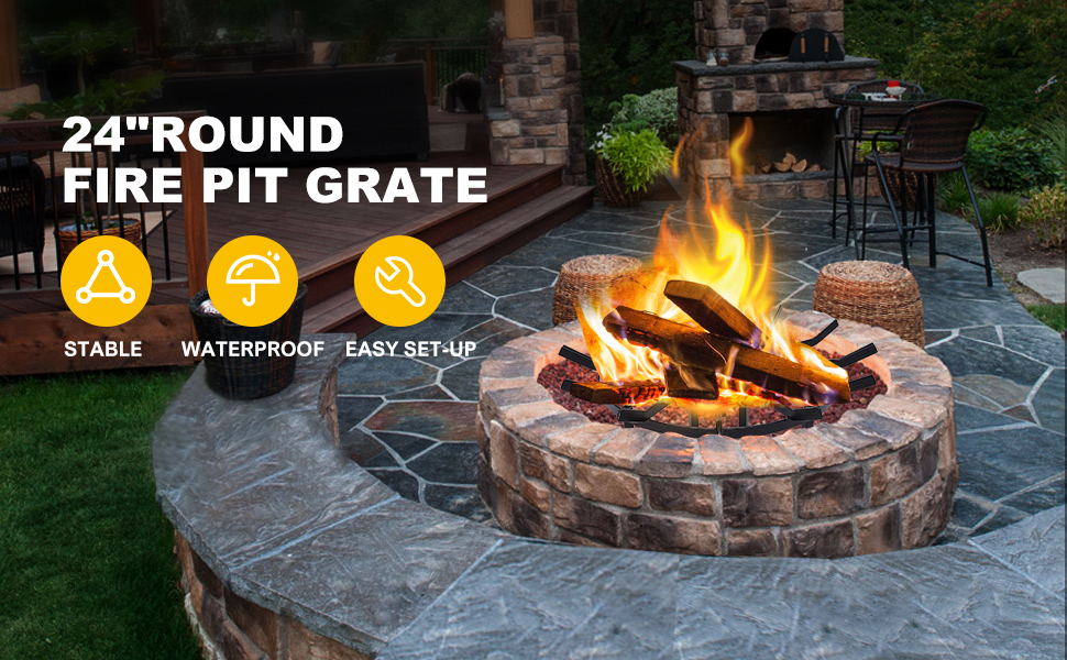 1MORE Fire Pit Grate Log Grate, Fireplace Grate 24 inch Heavy Duty, Round Fireplace