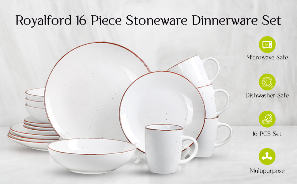 Royalford 16 Piece Stoneware Dinnerware Set Kitchen Dinner Set