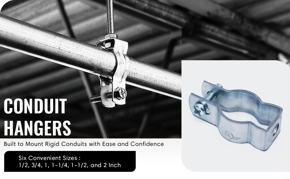 SPN-SELR, Conduit hangers come pre-assembled with a carriage bolt and nut