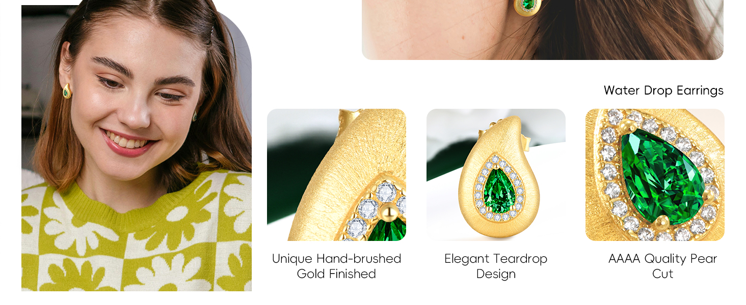 Emerald Earrings with Hairline Detailing