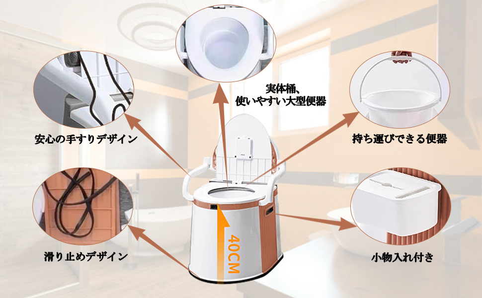 新品未使用　Anfiodas ポータブルトイレ 　手すり付き 大人用 簡易トイレ Amazon | Anfiodas 簡易トイレ ポータブルトイレ介護用 手すり
