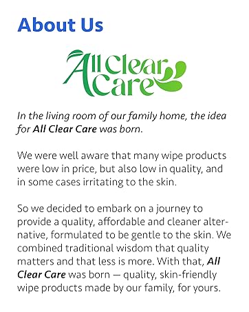 all clear care brand story, baby wipes family owned water wipes, clean alternative, gentle
