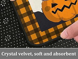 Halloweeen Buffalo Plaid Pumpkin Kitchen Rugs Set of 2