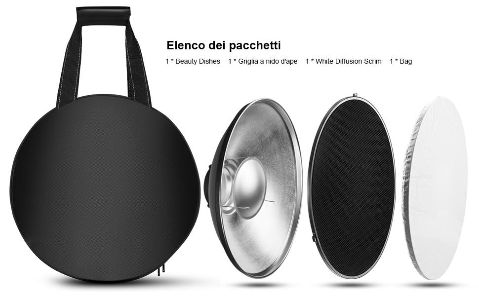 Beauty Dish Soonpho 55cm Avec Grille Nid D'Abeille - Pour Flash Studio, Montage Bowens