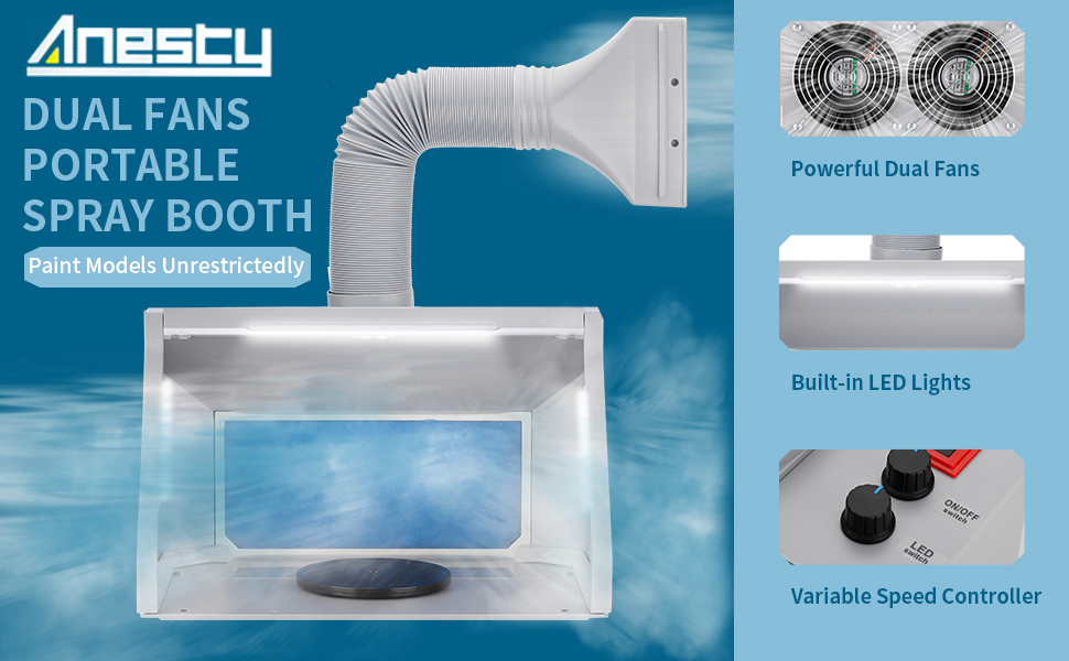 Anesty Dual Fans Airbrush Spray Booth with Infinitely Variable Control