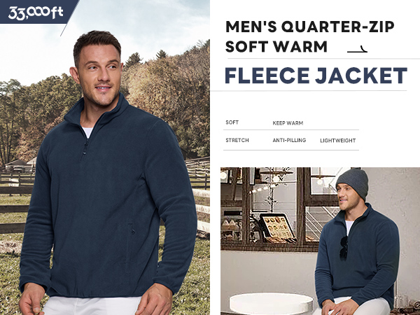 33,000ft Men's Quarter-Zip Polar Fleece Jacket, Long Sleeve
