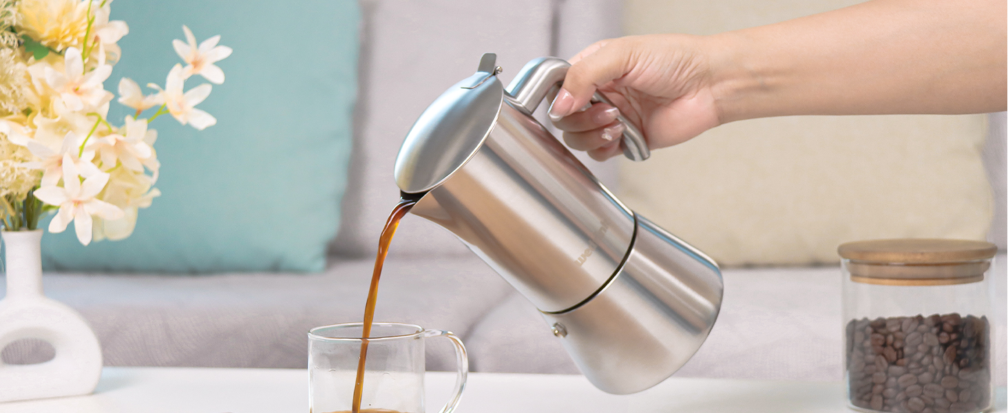 wedrink 100% Stainless Steel Moka Pot for Induction | 4 Cups Dishwasher Safe Coffee Maker | Sliver Espresso maker (4 cupx50ml) 14 moka pot induction