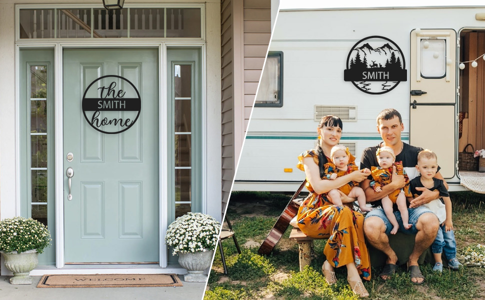Custom Metal Name Sign Mountain & Deer Metal Cabin Sign