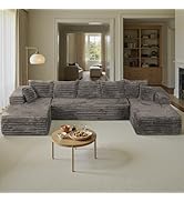 U Shaped Sectional Couch for Living Room, Boneless Sofas with Chaise, Modular Floor Sofa in Box w...